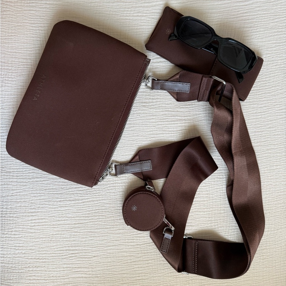 Athleta Brown Wide-Strap Crossbody with Detachable Coin Pouch